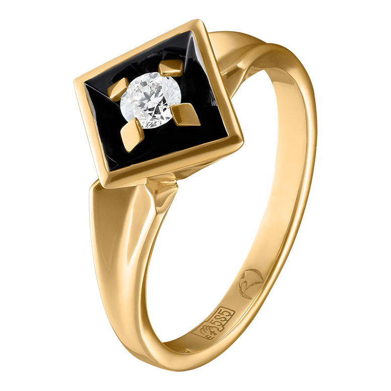 Кольцо, золото, бриллиант, желтый, Зк-7581